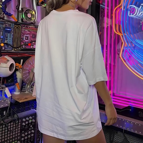 Smiling Face & Race Track Print T-Shirt, Casual Drop Shoulder Top - Picture 3 of 3